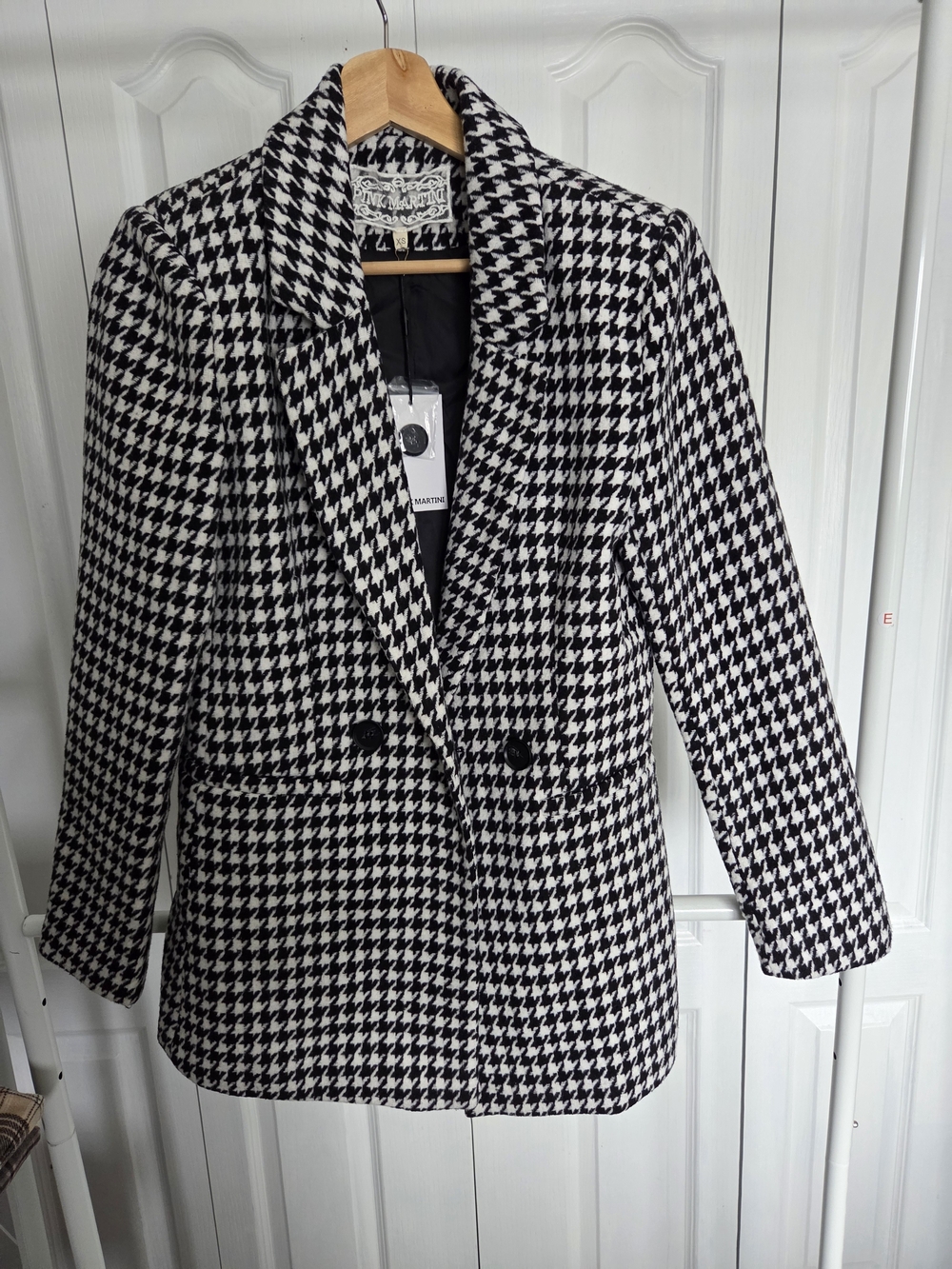 Pink Martini Black & White Houndstooth Double-Breasted Blazer
